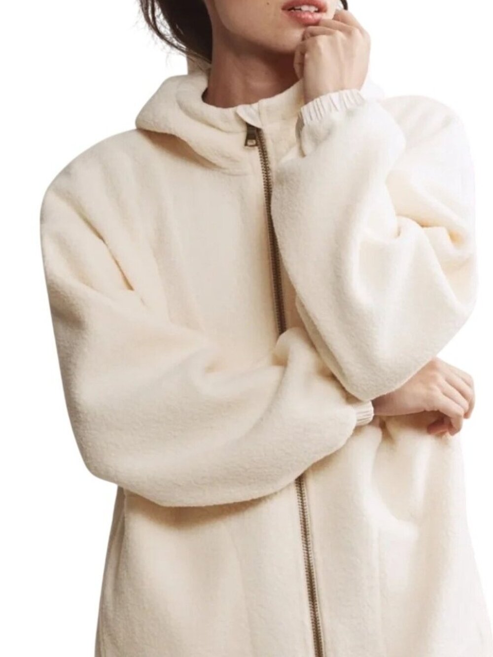 Rhone Womens Aloft Fleece Jacket Full Zip Hooded Cream Fuzzy Cozy Athleisure Sm